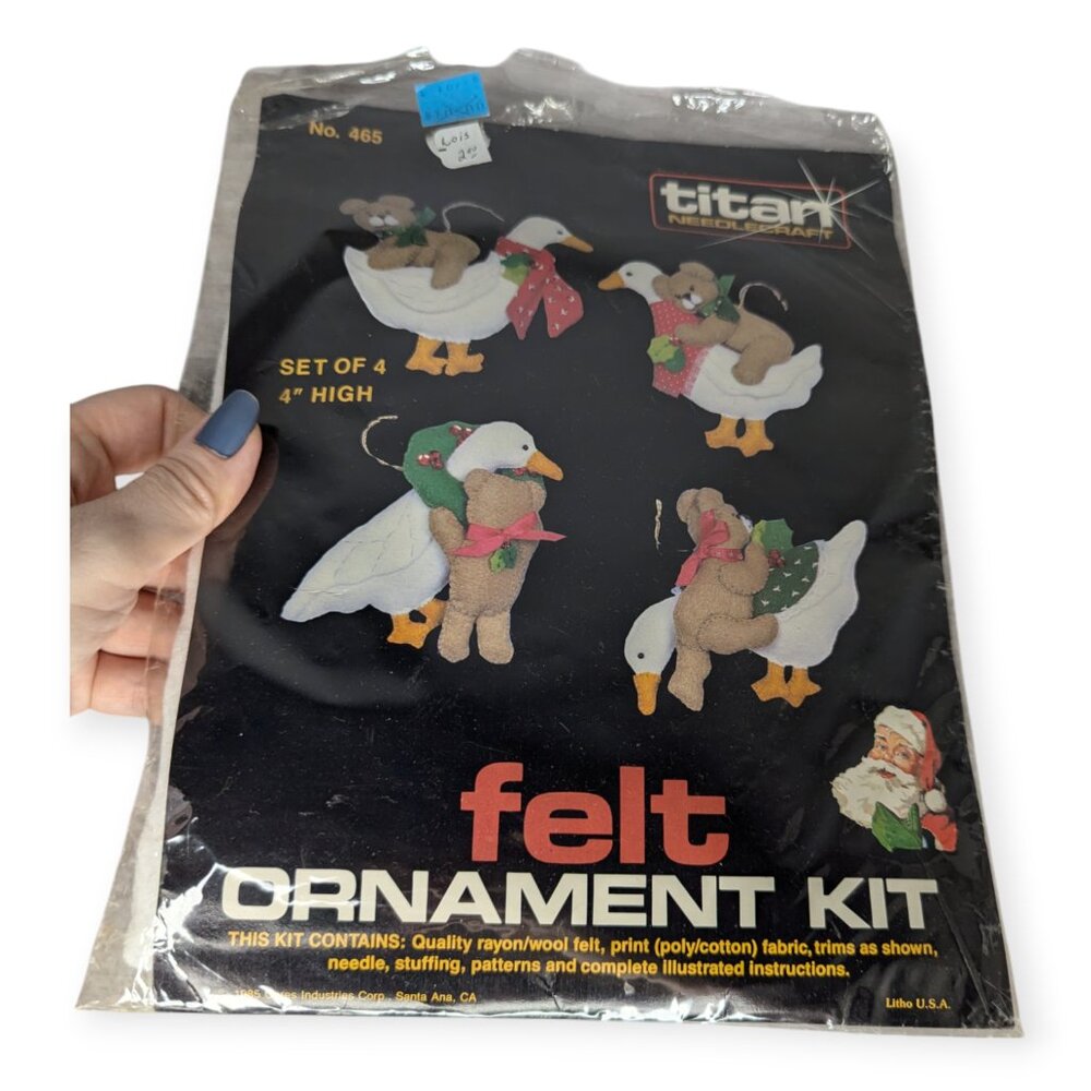 Vintage 1985 Titan Needlecraft Felt Ornament Kit Set of 4- 4" High Geese